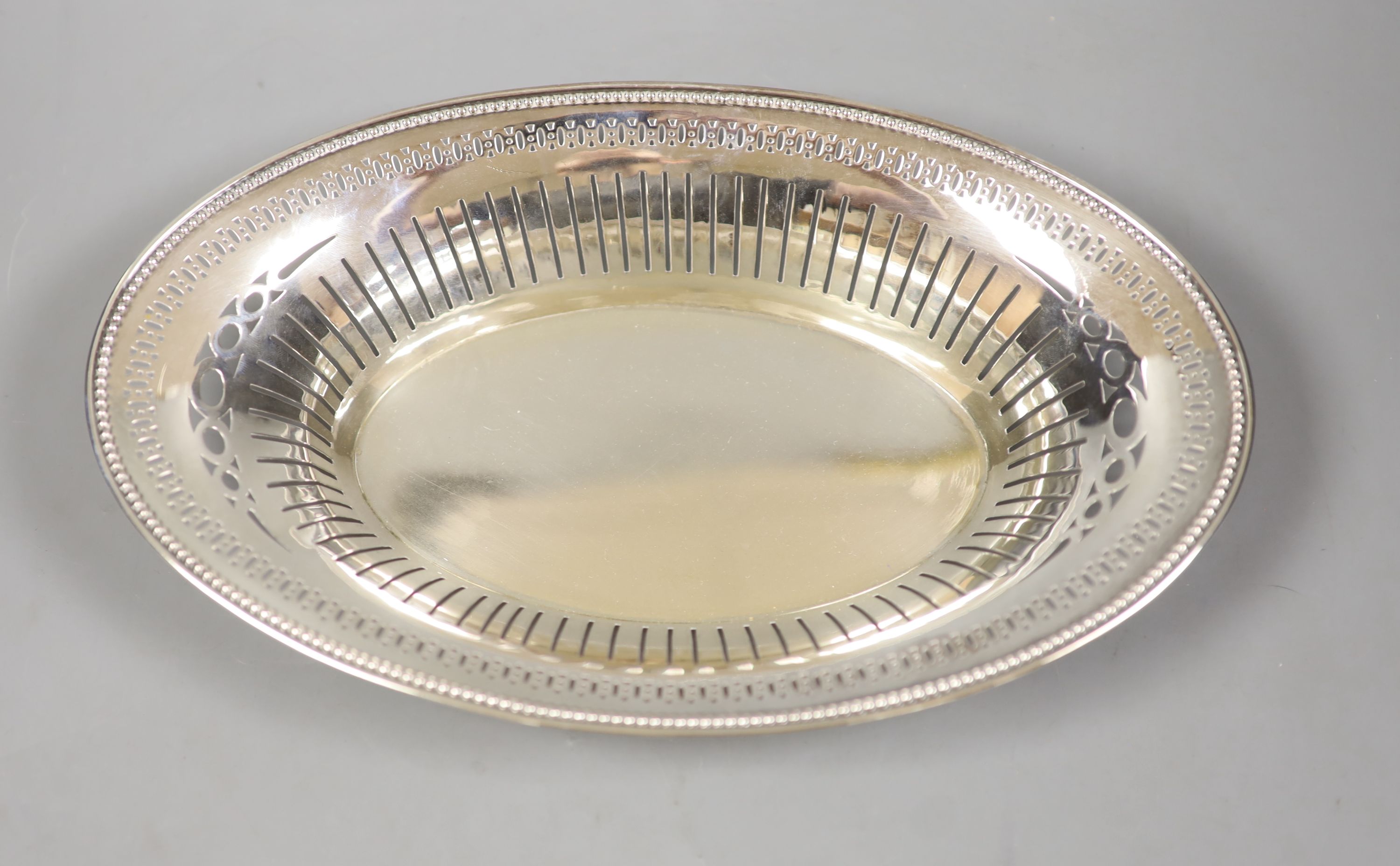 A continental (800 standard marked) pierced dish of oval form, 29.4cm